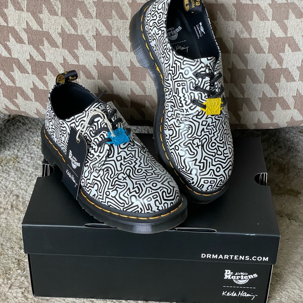 Dr. Martens Black and White Keith Haring Figures Oxford Shoes